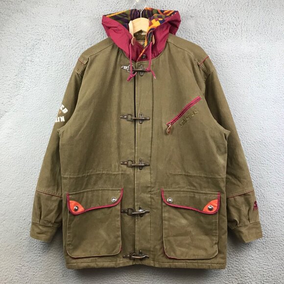 STARTER VINTAGAE 90's Aztec Hood Rugged Forrest Green Thick Jacket Small - Picture 1 of 16